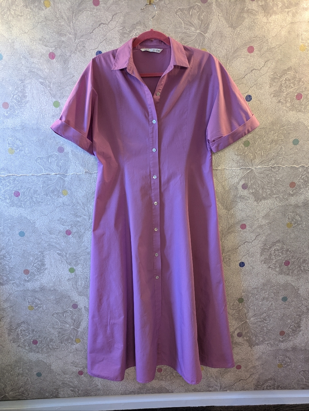 Zara Fuchsia Button-Front Midi Shirt Dress